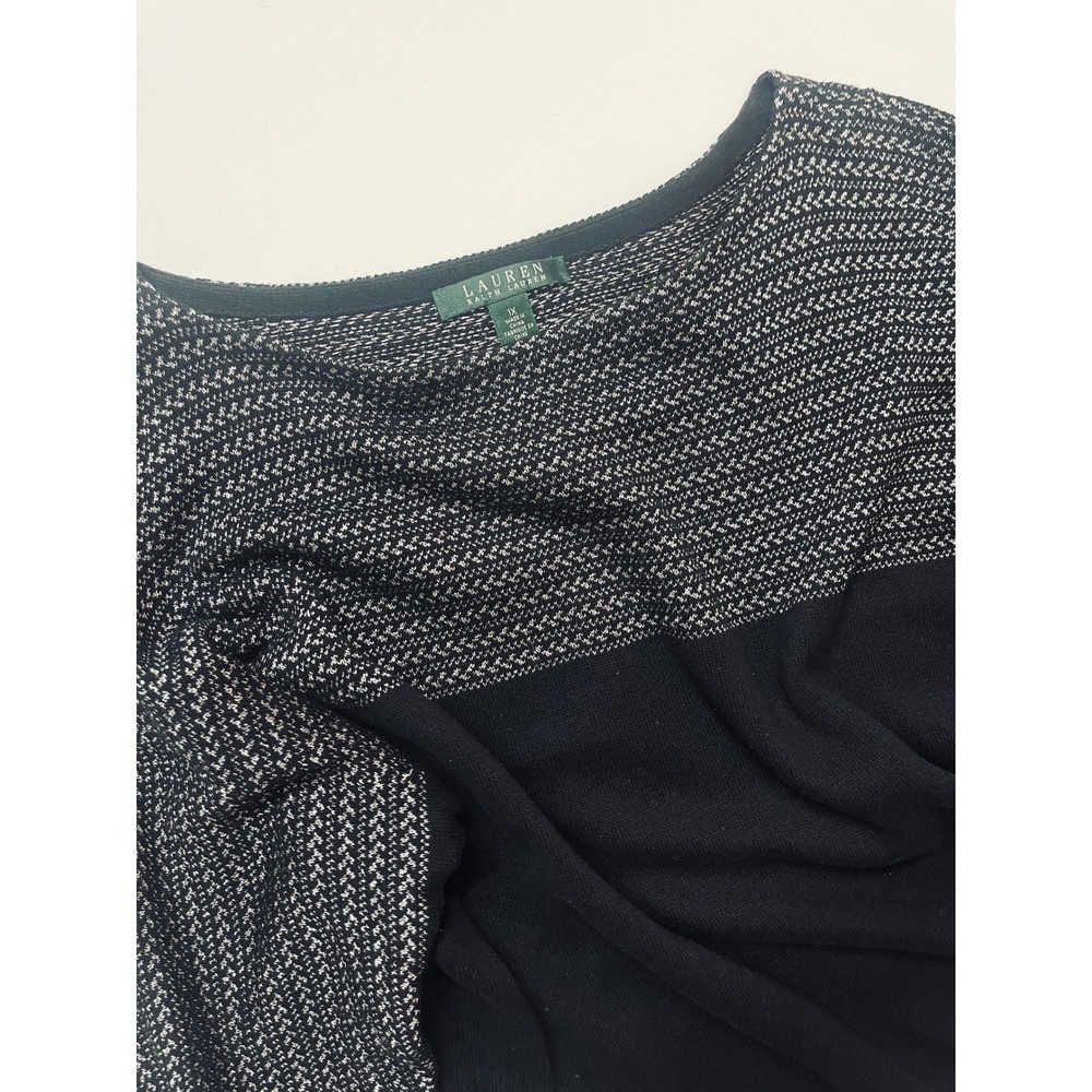 Lauren Ralph Lauren Black Chevron Colorblock Knit Top 1X Professional Classy - Picture 2 of 16